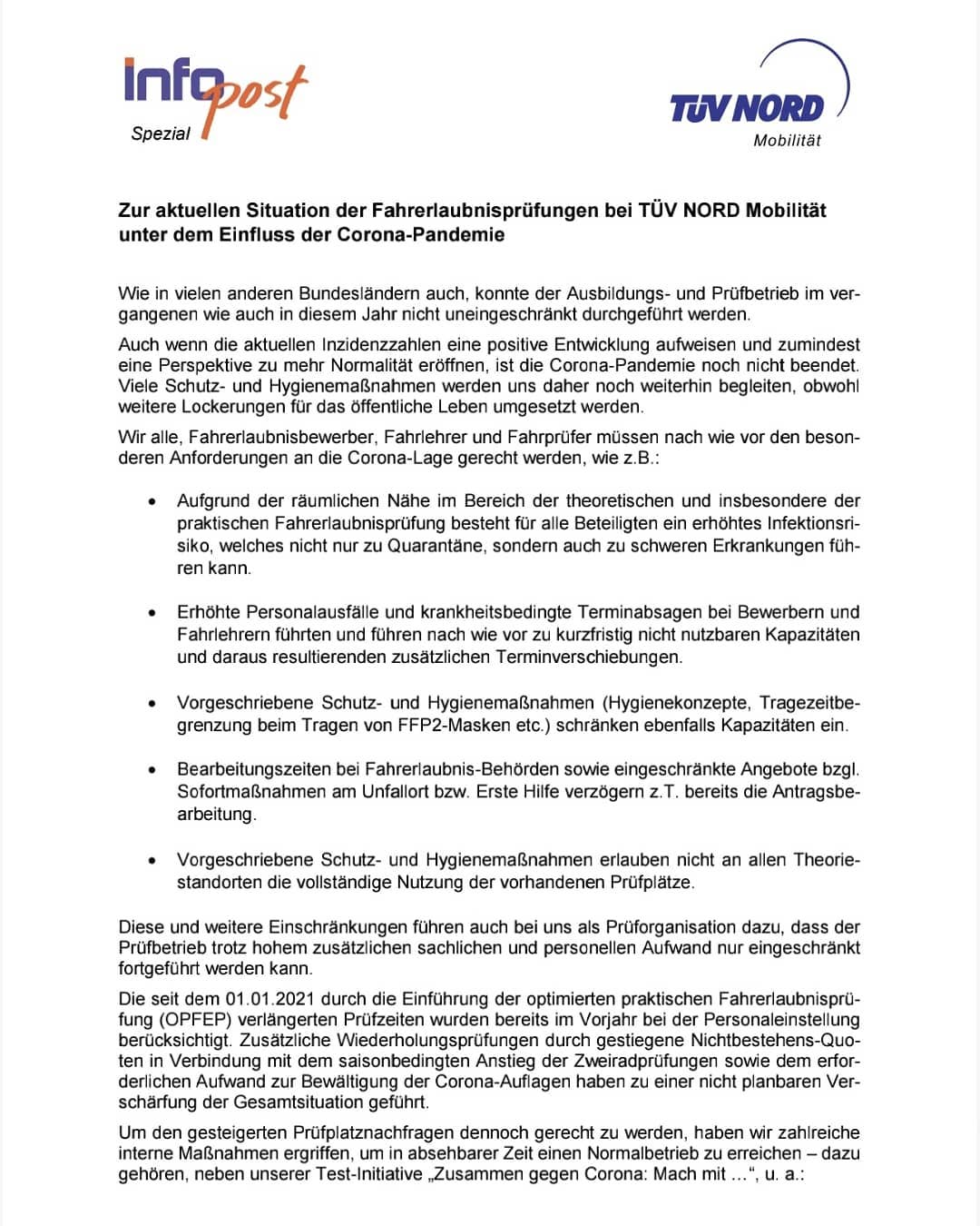 16.06.2021: Information vom TüV zur aktuellen Situation ! 16.06.2021: Information vom TüV zur aktuellen Situation !