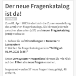 Einstellungen für den neuen Fragenkatalog