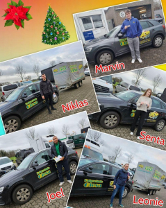 20.12.2023: Bunter Hintergrund, mit Bildern der Prüflinge,Anhänger und PKW-Führerschein