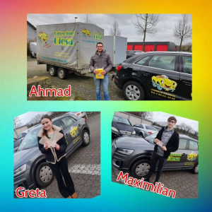 25.01.2024: Bunter Hintergrund, mit Bildern der Prüflinge PKW-Führerschein