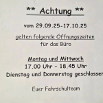 - Öffnungszeiten 29.09.-17.10. -